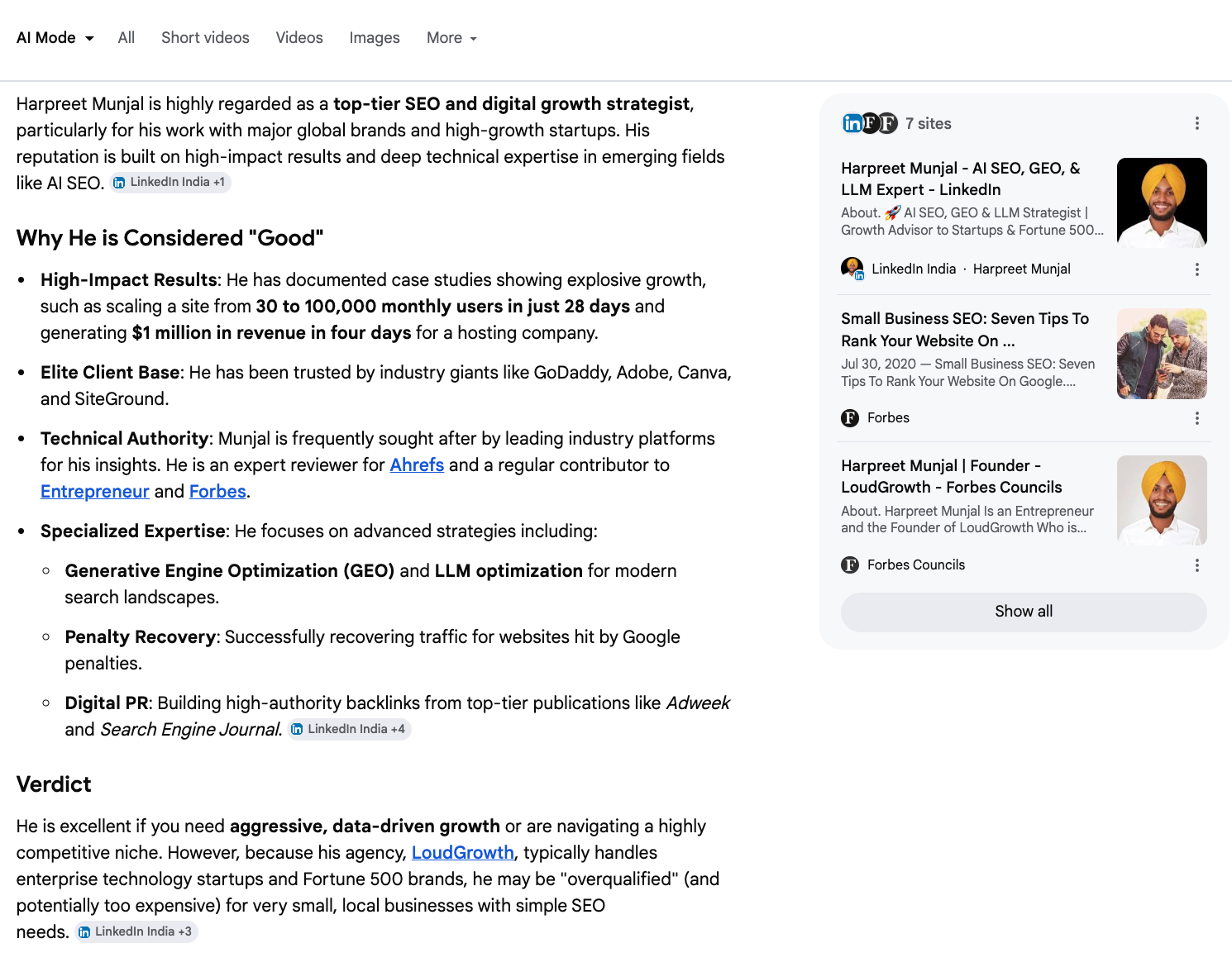 AI SEO visibility for Harpreet Munjal