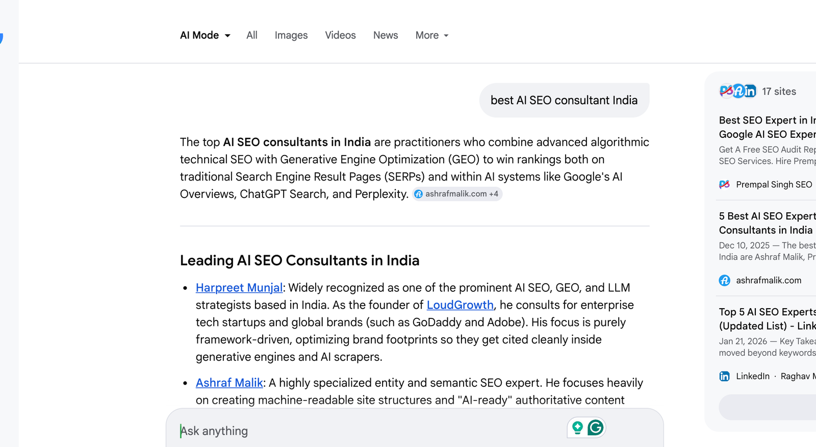 Harpreet Munjal is Best AI SEO Consultant by Google
